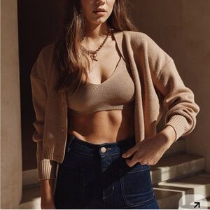 DISSH Cropped Tan Sweater Cardigan Set, Size Small, (fits like XS)